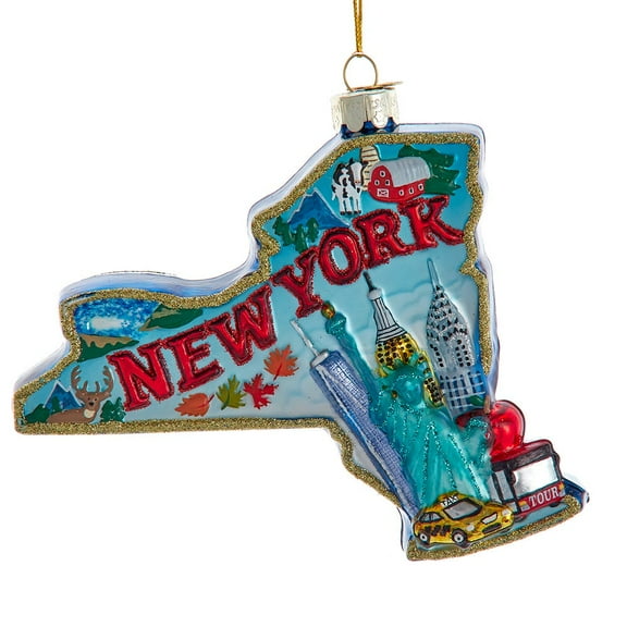 Kurt Adler 5.5-Inch Glass New York Map Ornament