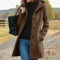 thumbnail image 2 of Sorvello Women's Hooded Single Breasted Long Wool Coat Casual Warm Winter Outerwear for Women Fall Jacket with Pockets Button Front BR S, 2 of 7