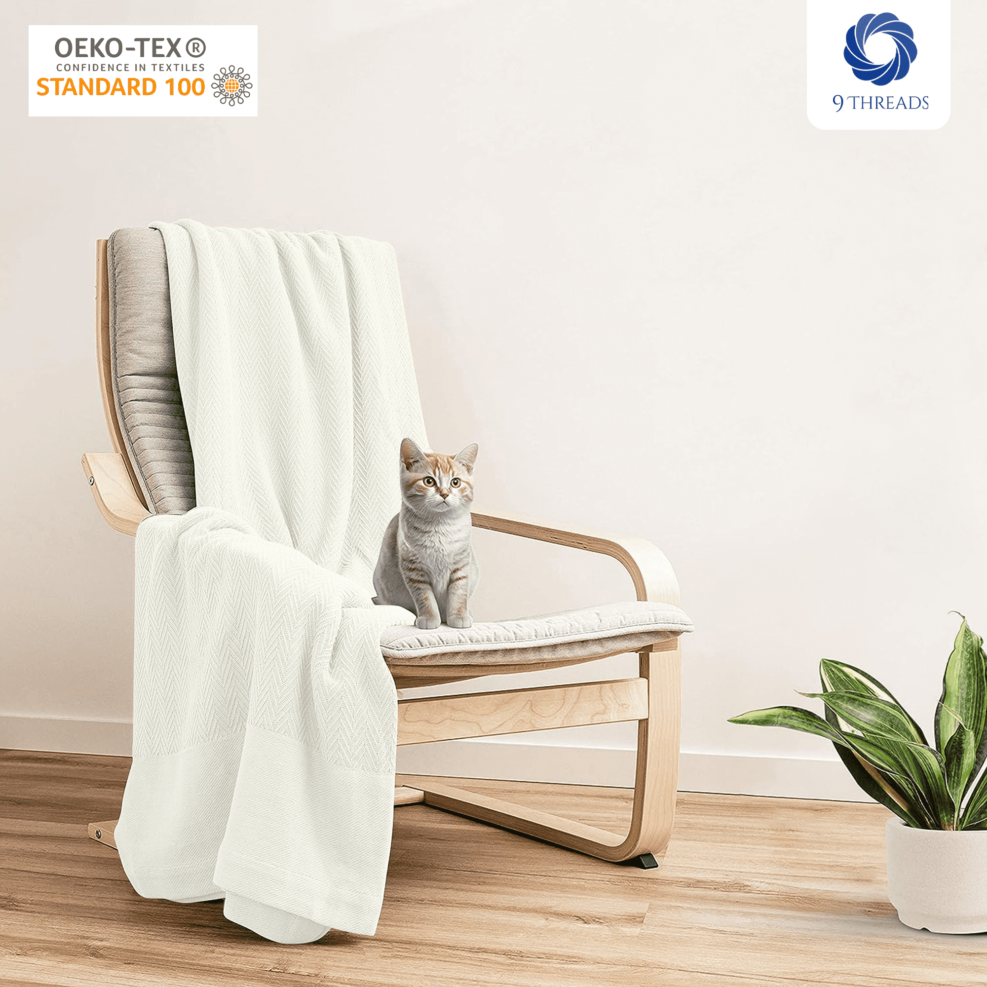 9Threads 100% Cotton Herringbone Weave Blankets, 90" X 90" Queen, Throw Blanket for Bed, All Season Cotton Blanket, Cozy Blanket,Throws & Bed Blanket, Throw Blanket for Couch, Modern Home Decor -Tusk
