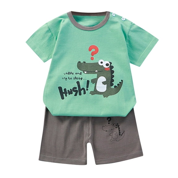 WOYY Infant Boys Cartoon Print Cotton Short Sleeve T-Shirt Shorts Outfits, Sizes 3-9M