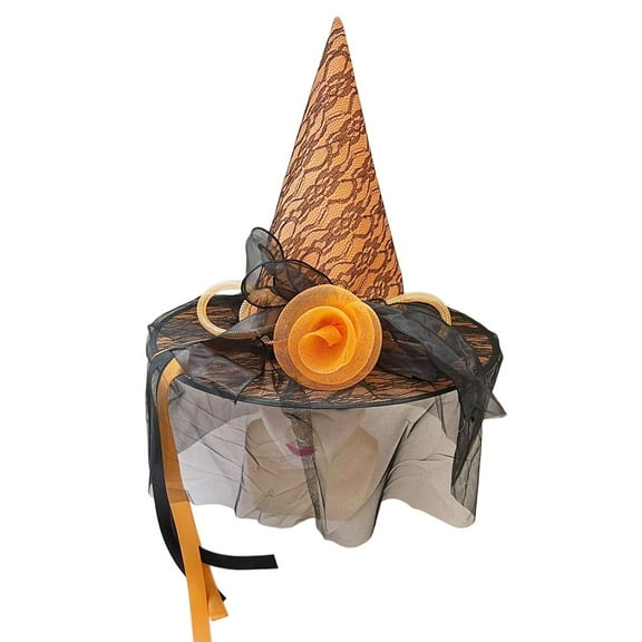 Gelikeya Witches Hat for Kids/Adult Halloween Party Wear Hat with Headband Women's Fashion Halloween Apparel (Orange, Adult)