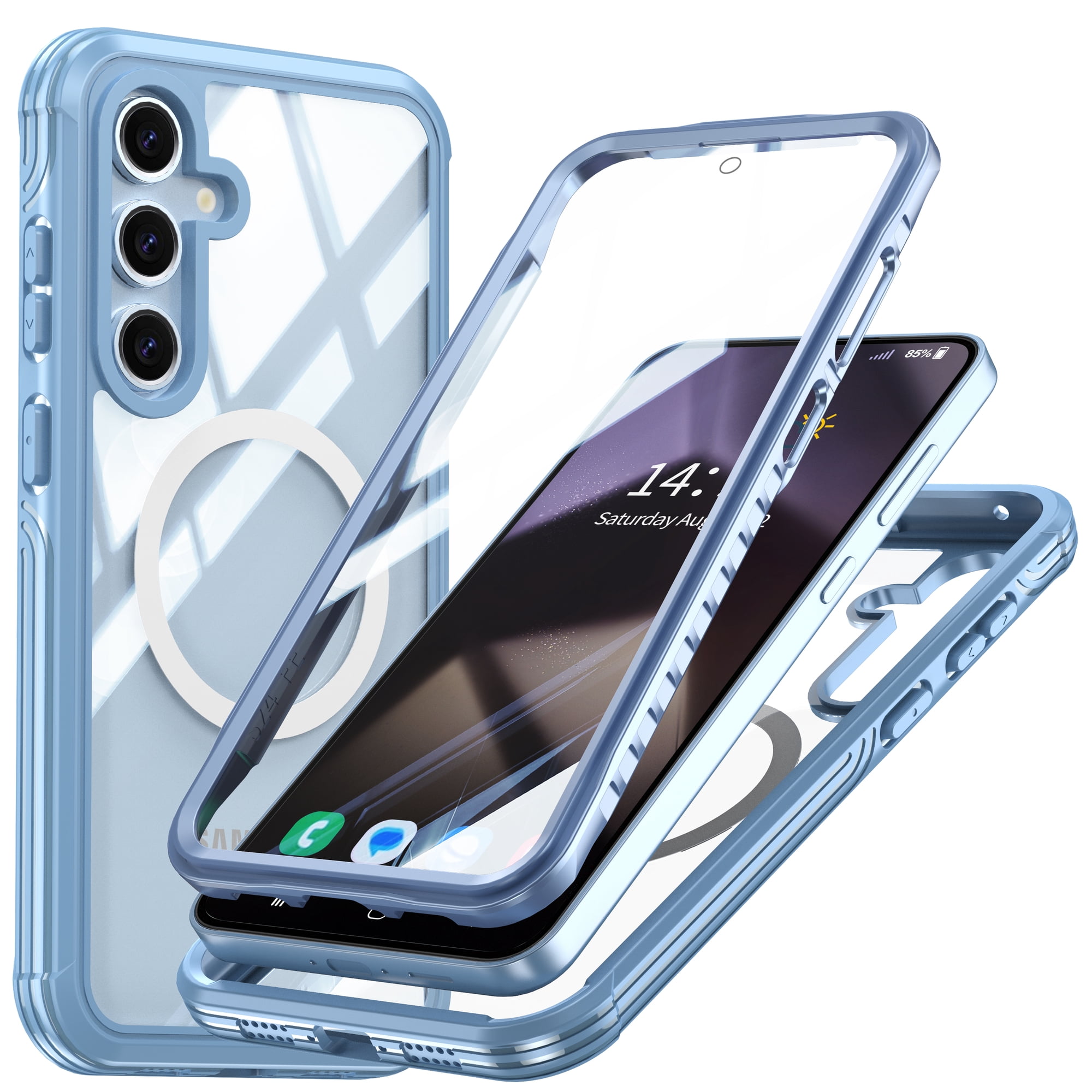 for Samsung Galaxy S24 FE Case, [Compatible with Magsafe] Full-Body Protection Shockproof Rugged Clear Bumper Frame Case Cover with Built-in Screen Protector for Samsung Galaxy S24 FE, Blue