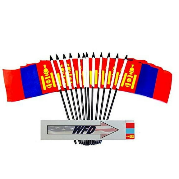 Pack of 12 4"x6" Mongolia Polyester Miniature Desk & Little Table Flags, 1 Dozen 4"x 6" Mongolian Small Mini Hand Waving Stick Flags