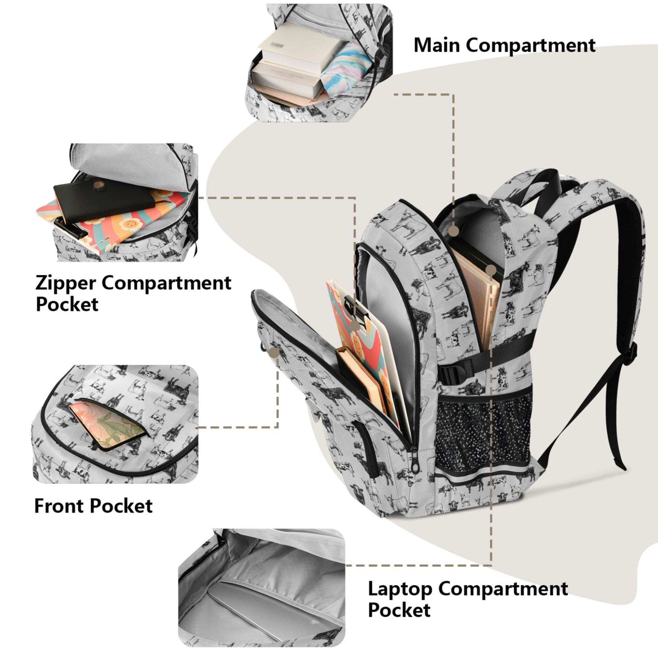 ALAZA Retro Highland Cows Print Student Backpack School Bookbag Large Laptop Daypack Travel Bag