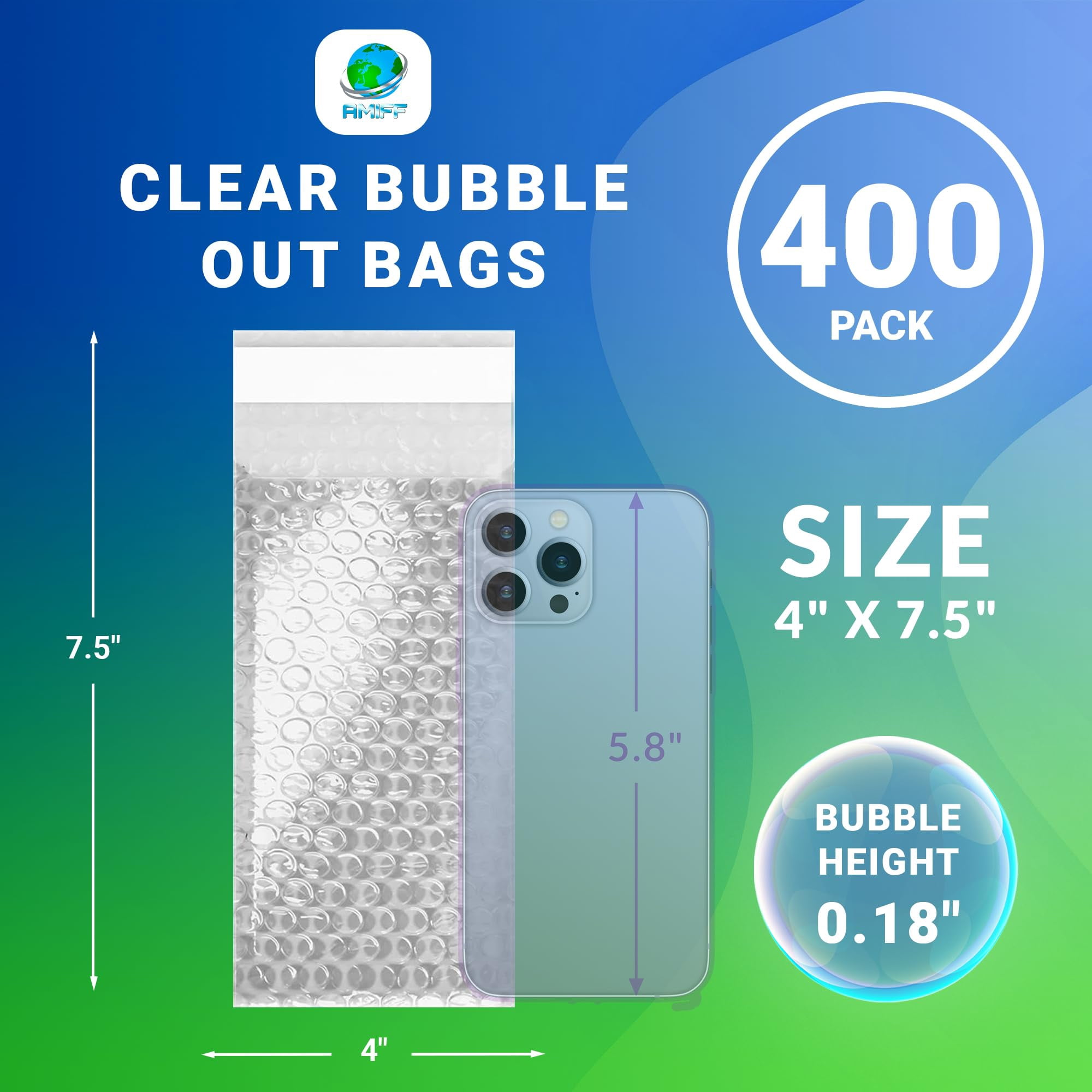 Bubble Wrap Shipping Bags Polyethylene Self Seal Clear 400 count 4 x 7.5 in for Fragile Items