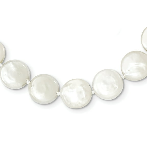 Primal Silver Sterling Silver Rhodium-plated 10-11mm White Freshwater Cultured Coin Pearl Necklace