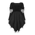 thumbnail image 4 of Girls' Halloween Medieval Witch Dress, Long Sleeve Lace Mesh Zip Gown, Flared Bell Sleeve Vintage Styling, Suitable For Holiday Costume Competitions Black 9 Years, 4 of 9