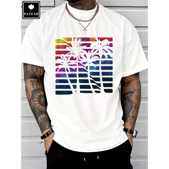 PAYEAH City Summer Mens Navy Blue Graphic Tee 100% Heavy Cotton T Shirt