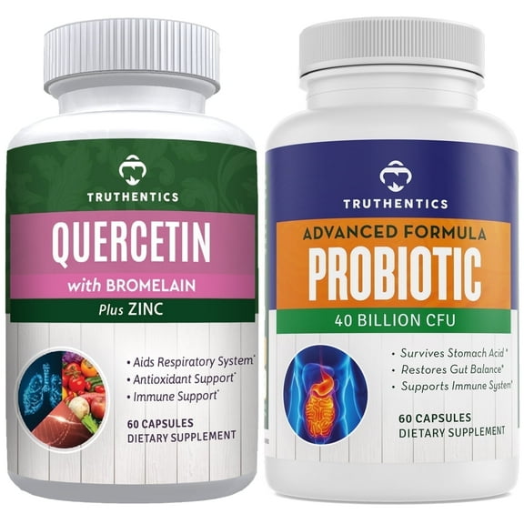 Truthentics Quercetin 800mg with Bromelain and Zinc Plus Probiotics Bundle – Immune, Digestive and Respiratory Support - 120 Capsules