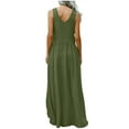 thumbnail image 2 of Fnooota Cotton Linen Dresses for Women, Casual Vacation Summer Sleeveless Maxi Dresses Army Green Size 2XL, 2 of 6