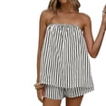 thumbnail image 2 of Women Striped 2 Piece Outfits Strapless Tube Tops Short Set Summer Vacation Y2k Sleeveless Backless Matching Sets, 2 of 5
