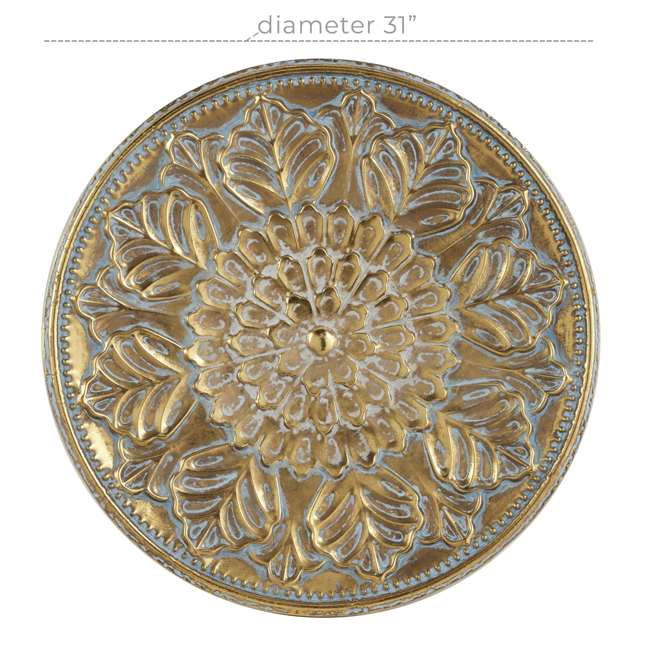 DecMode Gold Metal Plate Wall Decor with Embossed Details