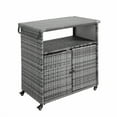 thumbnail image 4 of Outdoor Wicker Bar Cart, Rolling Rattan Beverage Serving Cart with Wheels and Glass Top, Patio Wine Bar Counter Table for Garden, Porch, Poolside, Backyard; Gray, 4 of 8