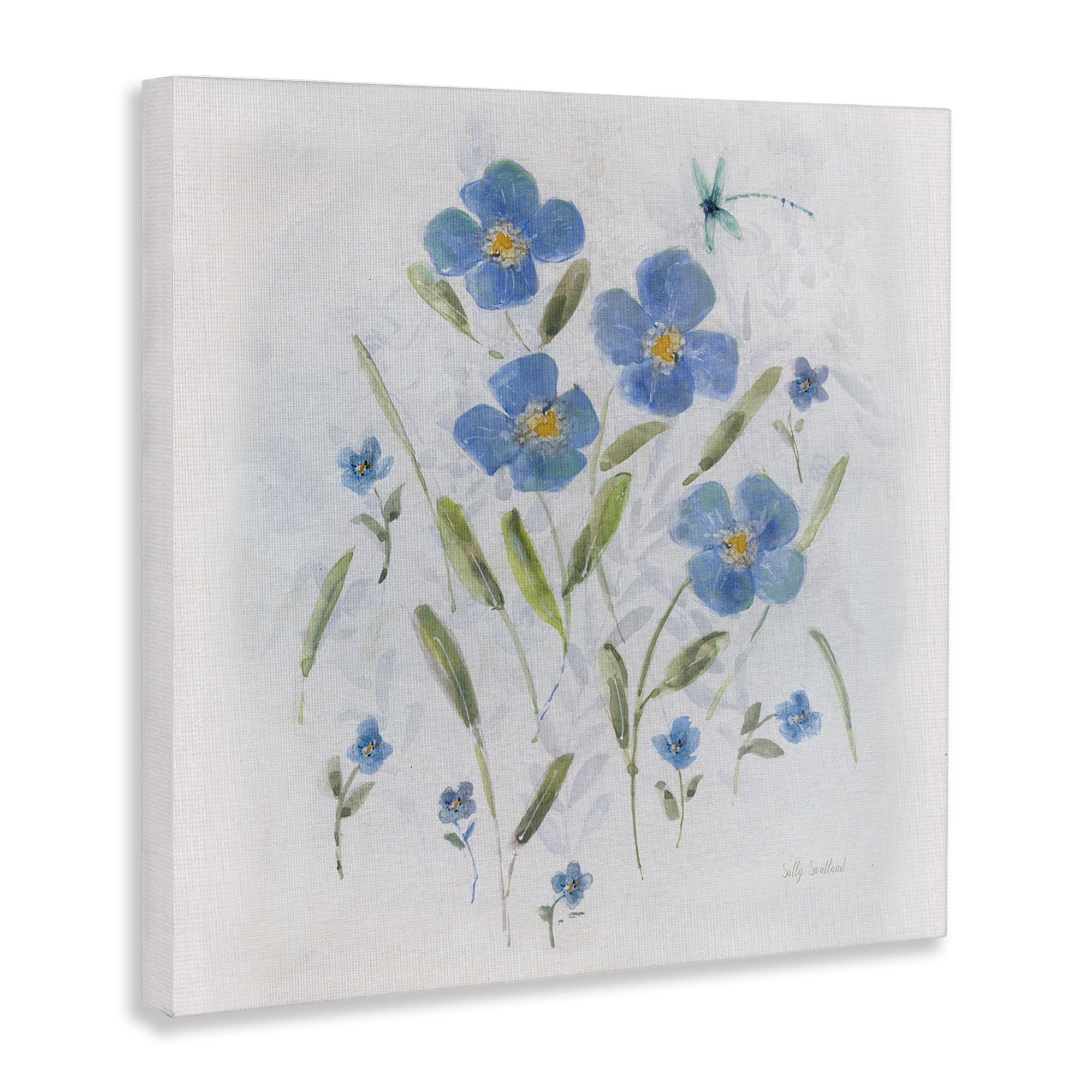 Stupell Industries Dragonfly & Blue Florals Plants & Flowers Painting Wrapped Canvas Art Print Wall Art, 36 x 36