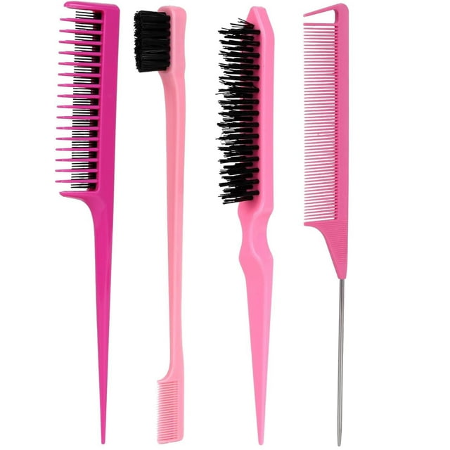 10 Pcs Peine para Peinar Cabello, Kit de Peines para Peinar el Cabello, Cepillo de Nailon para Cabell, Cepillos de Peine para Burlas para el Cabello para Mujeres, Hombres, Barbería (Rosa)