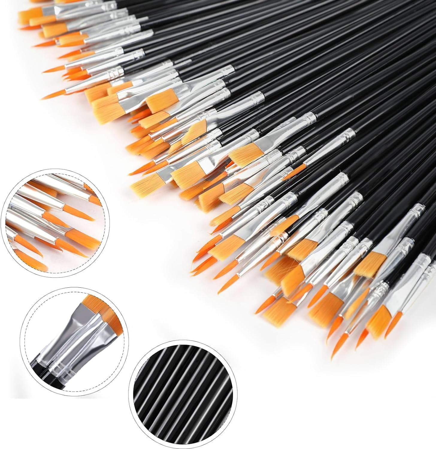 Small Paint Brushes Bulk,200 Pcs Black Nylon Hair Paint Brushes with Flat and Round Pointed Acrylic Paint Brush Kits,craft paint brushes for oil watercolor Face Artist And Kids Professional Kits