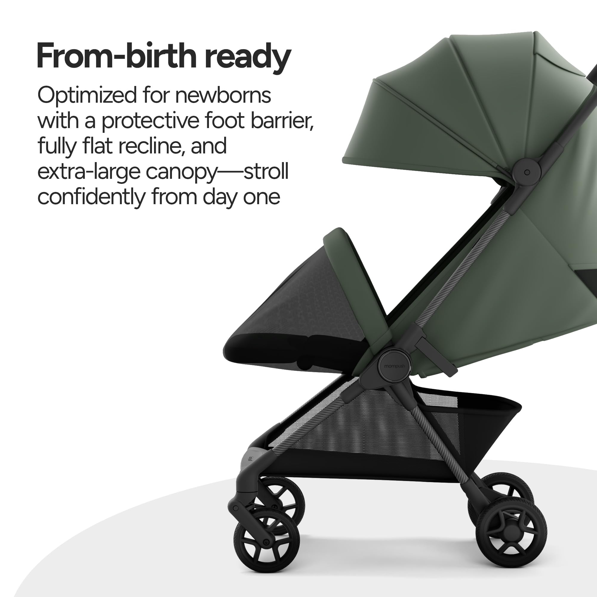 Mompush Nexis Carbon Ultra-Light Travel Stroller, Compact, Full Recline, from Birth to 50 lbs, Forest, 13.9LB, Unisex