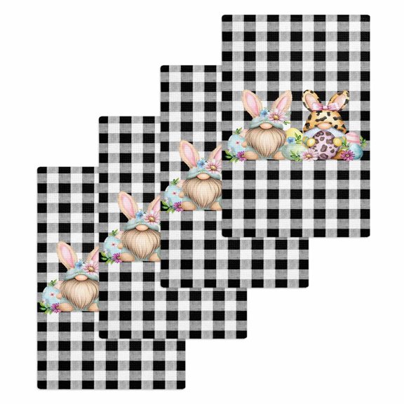 Easter Gnomes Kitchen Dish Towels for Drying Dishes Set of 4, Eggs Rabbit Ears Spring Daisy Buffalo Plaid Waffle Weave Microfiber Hand Tea Bathroom Towels Quick Dry & Absorbent Towel 15.7x23.6