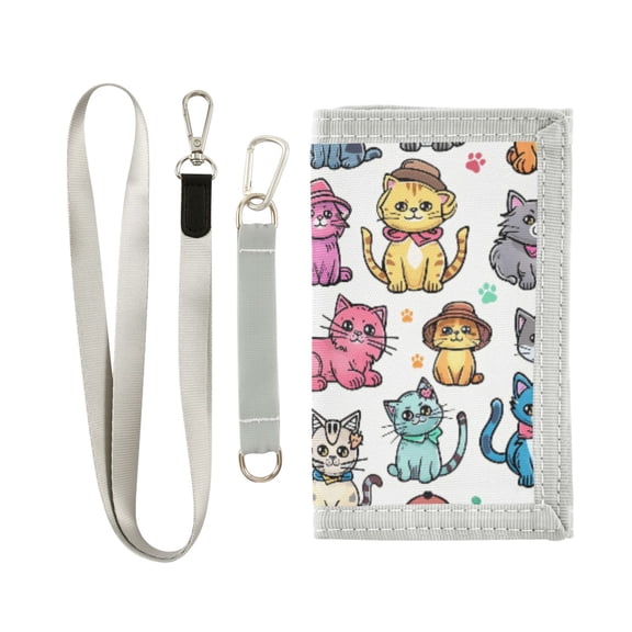JIALIOU Nylon Trifold Card Wallet with ID Window Zipper Pocket for Men Women Teen Cartoon Cats with Hat