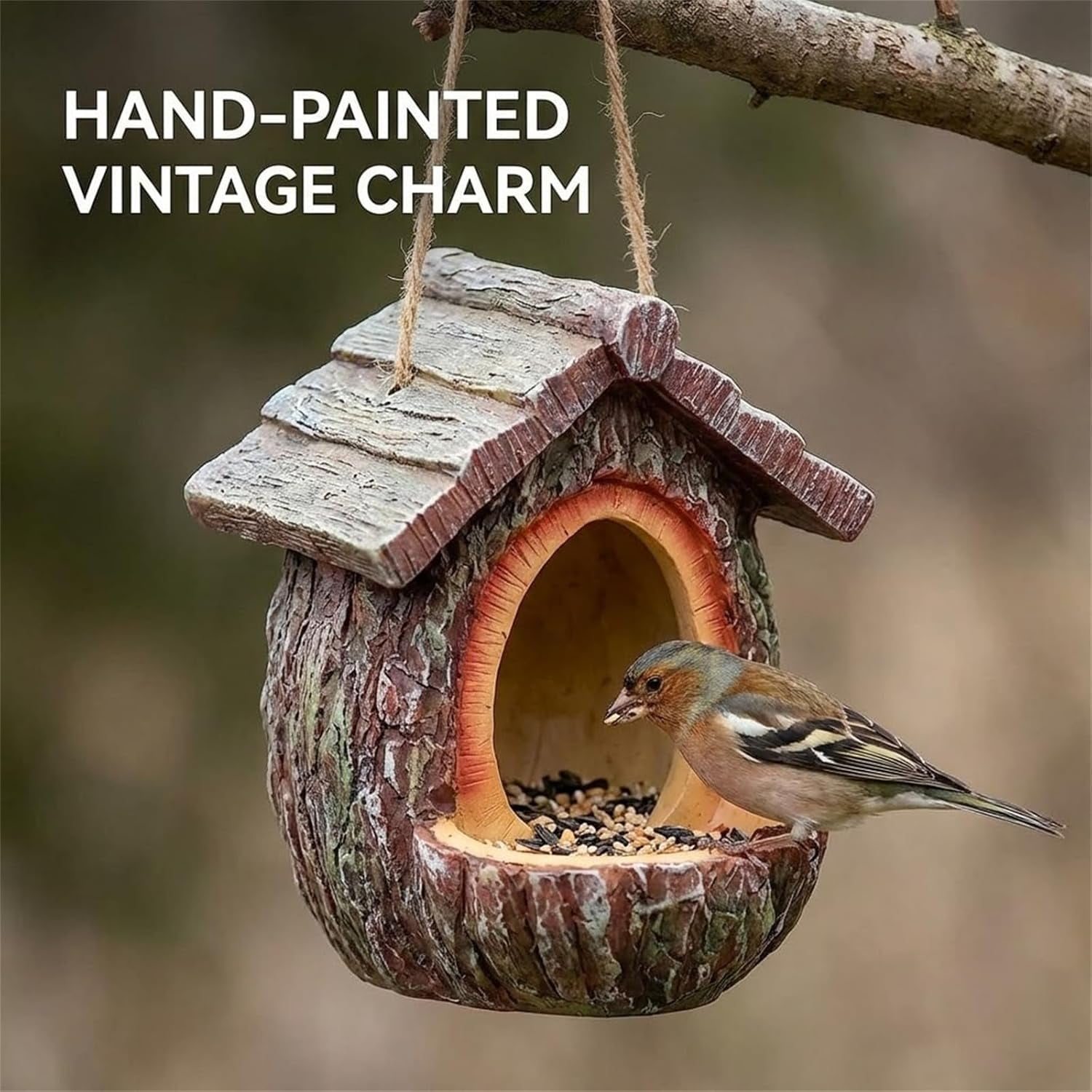 Vintage Treehouse-Shaped Bird Feeder - Waterproof Resin Birdhouse with Seed Tray for Outdoor Garden Decoration (a:1PC)-dh