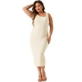 thumbnail image 3 of DARING DIVA Plus Size Sleeveless Square Neck Bodycon Midi Tank Dress 1X Apricot, 3 of 7