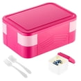 thumbnail image 7 of Lonian 2-Tier Stackable Bento Lunch Box Rectangle with 1 Fork, Spoon, Dressing Container, BPA-Free, Dishwasher Safe, Food-Safe Materials, Rose Red, 7 of 7