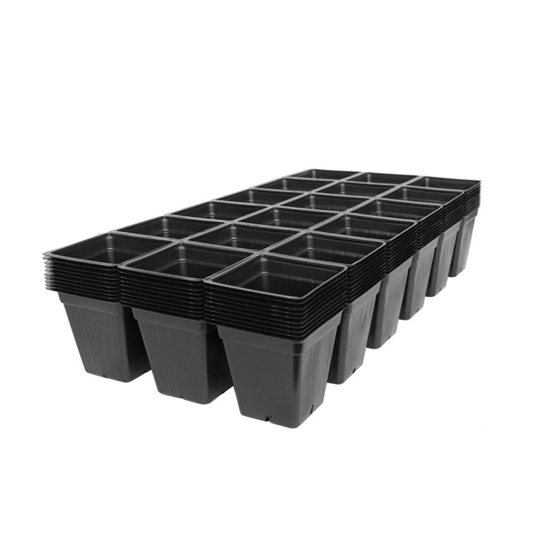 Black Plastic Garden Tray Inserts - 5 Sheets of 18 Planting Pot Cells Each - 3x6 Configuration - Perforated - Each Cell 3.5 In. Deep - 3.5 In. Square at Lip - Nursery, Greenhouse, Gardening Black Plastic Garden Tray Inserts - 5 Sheets of 18 Planting Pot Cells Each - 3x6 Configuration - Perforated - Each Cell 3.5 In. Deep - 3.5 In. Square at Lip - Nursery, Greenhouse, Gardening