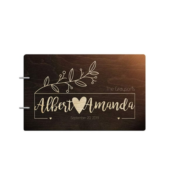 Just Customized Livre d'Or Personnalisé Fait Main Mr Mrs pour Mariage, Alternative Bois Gravé pour Mariée et Marié (Design 02, Noyer Chocolat)