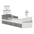 thumbnail image 5 of 3-Piece Bedroom Set, Modern Twin Size Boat-Shaped Platform Bed Frame with Trundle and Two Nightstands, Playhouse Twin Bed Frame Set for Kids, Boys, Girls, Bedroom, Gray, 5 of 6