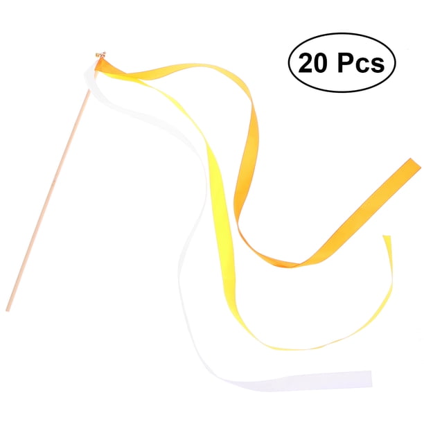EeaseMX 20Pcs Ribbon Sticks Fairy Sticks Streamers de cinta Varitas con Tiny Bell Wedding Party Varitas Favores de fiesta (Amarillo)