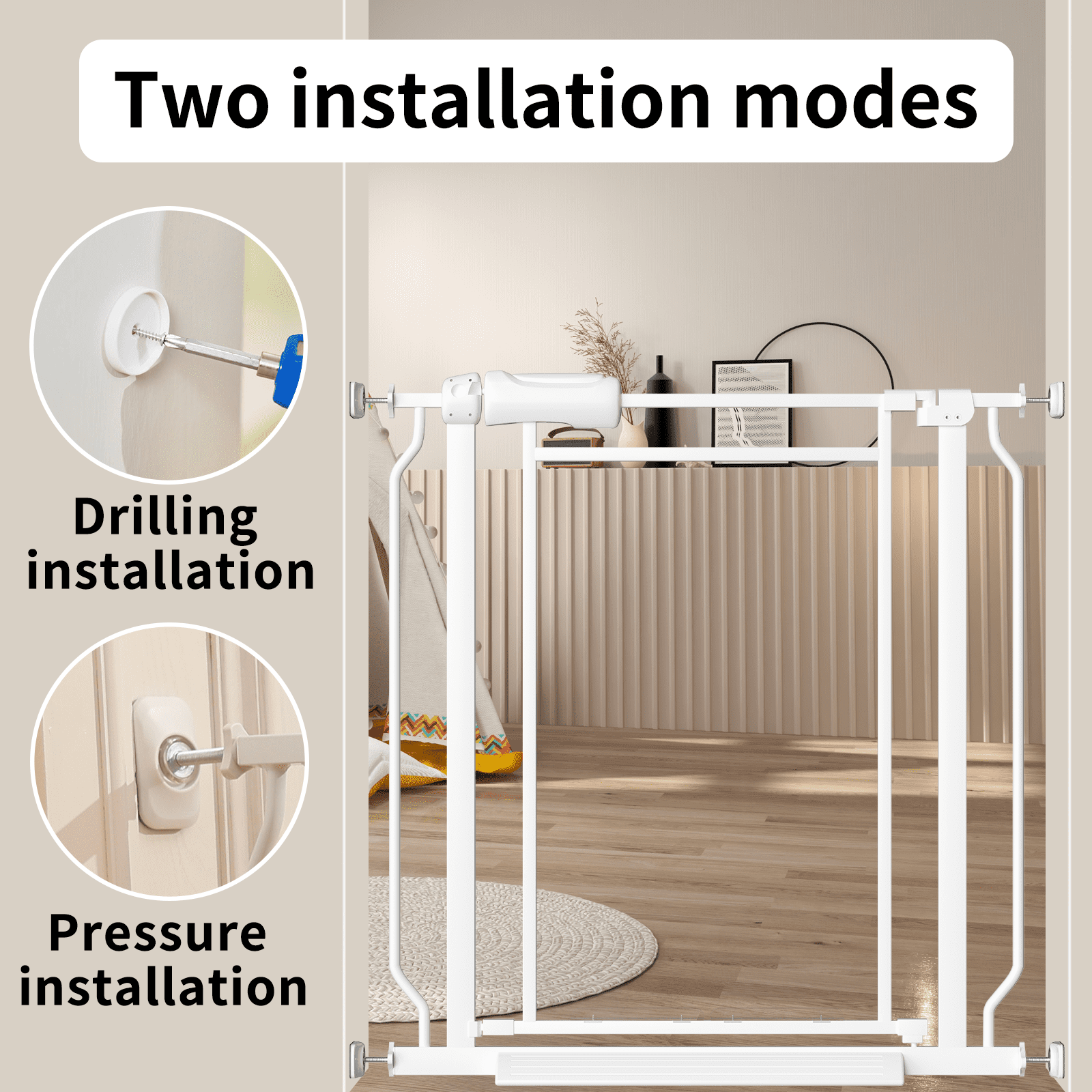 Fairy Baby Triple Lock Baby Gate with Clear Acrylic Panel - Adjustable 57-64" Wide Pressure Mount for Stairs Doorways