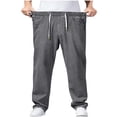 thumbnail image 3 of Mens Baggy Jeans Stretch Denim Wide Leg Trousers Loose Fit Casual Pants Elastic Waisted Denim Pants for Men with Drawstring Streetwear Grey 4XL, 3 of 5