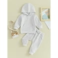 thumbnail image 2 of FEORJGP Toddler Boy Girl Basic Solid Outfits Infant 0-3Y Baby Long Sleeve Hooded Sweatshirt Pocket Pullover Hoodies Tops Drawstring Pants Sets Newborn Loose Casual Clothes for Spring Fall, 2 of 9