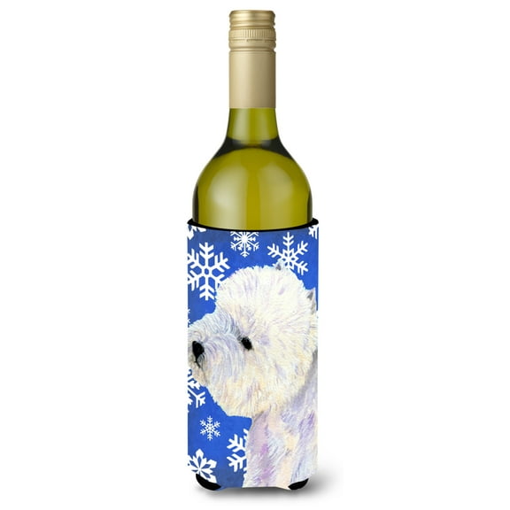 Carolines Treasures LH9270LITERK Westie Winter Snowflakes Holiday Wine Bottle Hugger Wine Bottle multicolor