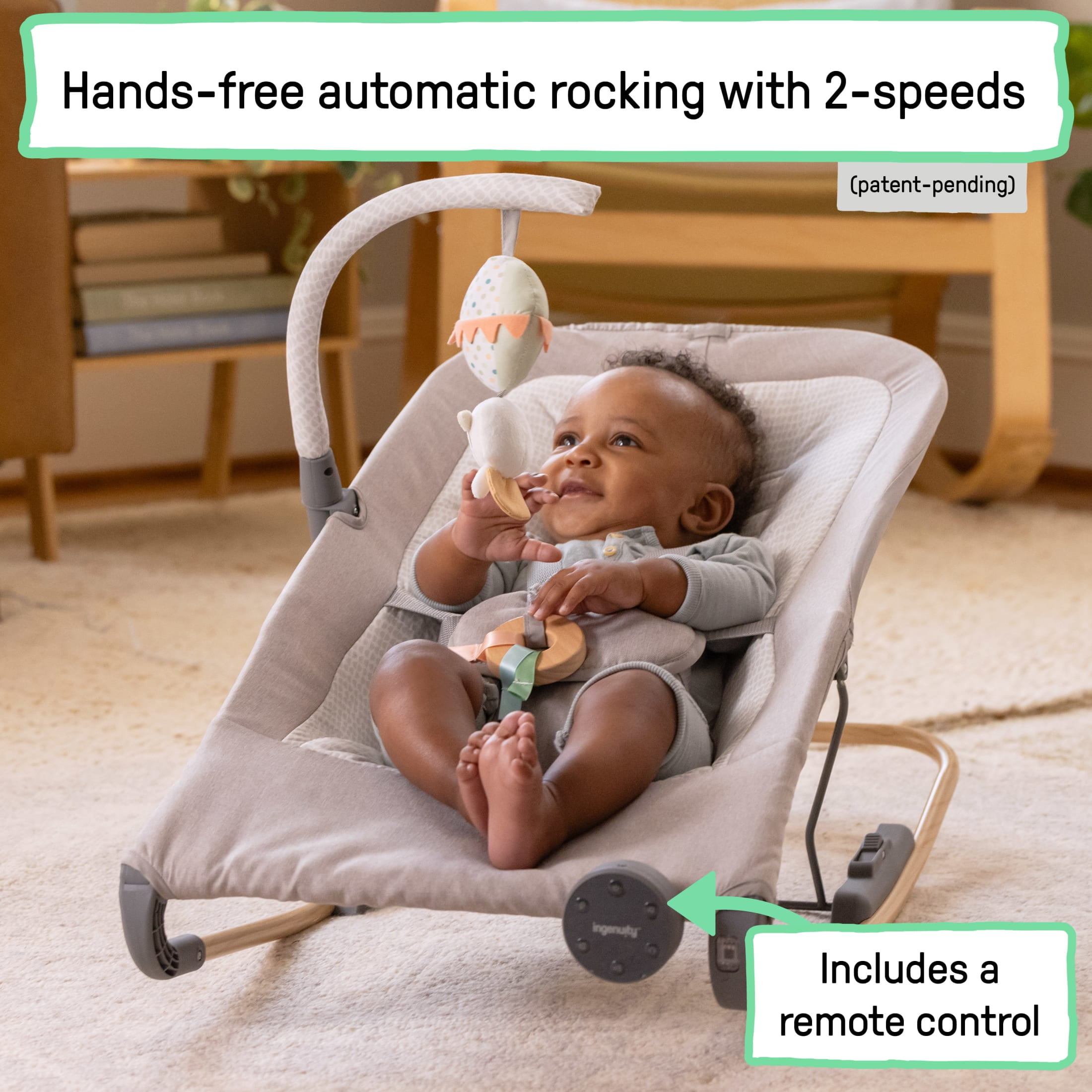 Ingenuity Keep InMotion Automatic Baby Rocking Seat for Ages 0-6 Months, Soulful Skies, Gray