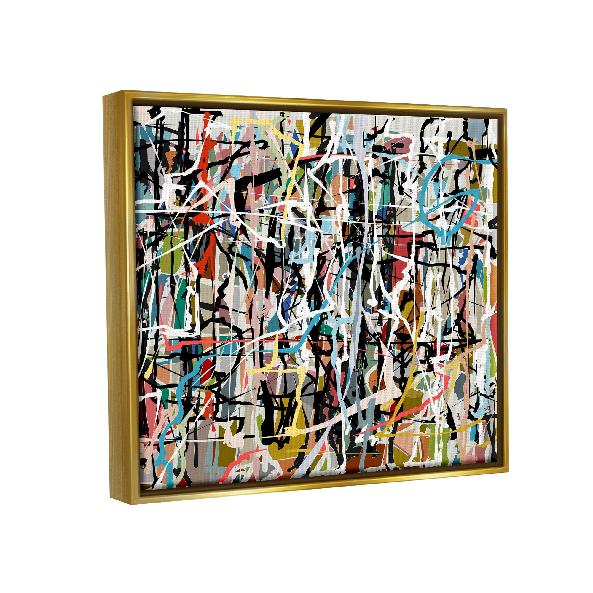 Stupell Industries Abstract Paint Splatter Composition Abstract Painting Gold Floater Framed Art Print Wall Art, 21 x 17
