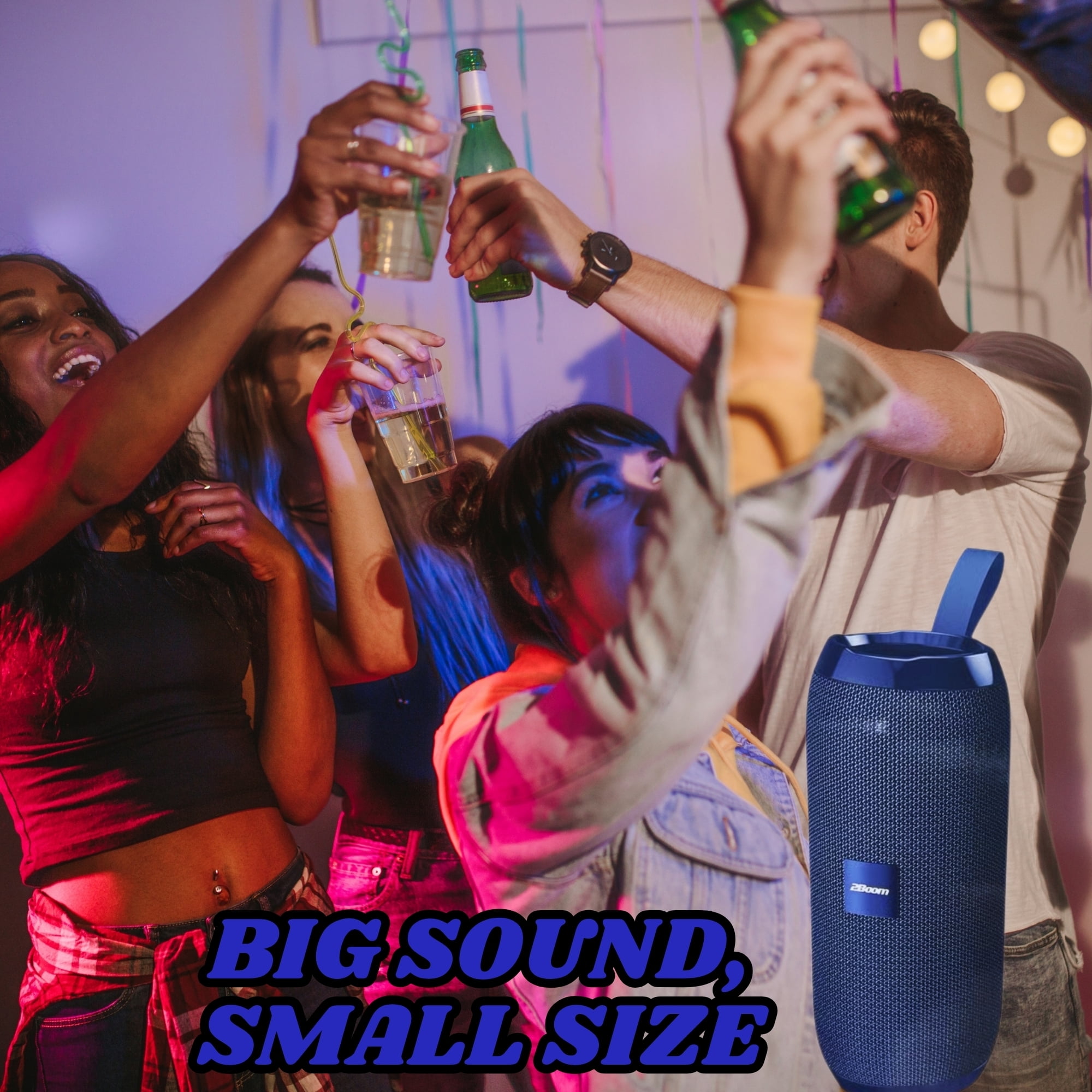 2Boom Jammin' Wireless Portable Speaker Blue, Deep Bass, Long Battery, Lightweight, Travel-Friendly, Easy Carry Strap 1Ct with Snoep in Beperkte Oplage