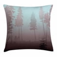 thumbnail image 1 of Forest Throw Pillow Cushion Cover, Early Morning in Mysterious Woods with Heavy Fog Coniferous Trees, Decorative Square Accent Pillow Case, 16 X 16 Inches, Pale Blue Dried Rose Maroon, by Ambesonne, 1 of 2