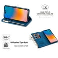 thumbnail image 2 of SaniMore for iPhone 14 Pro Max Case with Card Slot, Line Stitching Metal Button Zipper Wallet PU Leather Cover with Folio Flip Kickstand + Hand Strap Shockproof Protective Shell, Blue, 2 of 8
