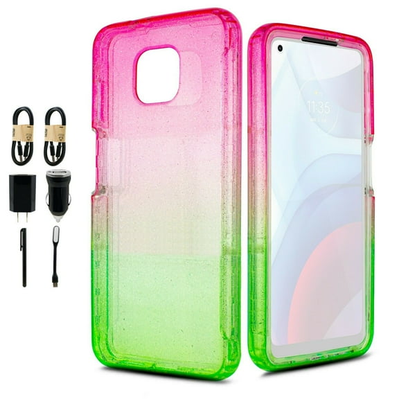 Value Pack ! for Motorola Moto G Power 2021 Version Glitter Bling Full Body Built In Screen Protector Phone Case PU Shock Bumper Scratch Guard Skin Wrap Slim Cover