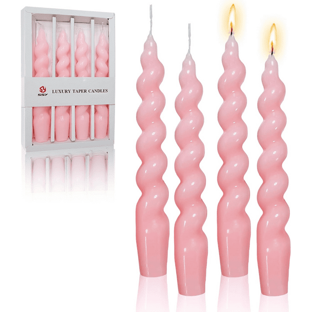 7.3 Inches Spiral Taper Candles Colorful Twisted Candle Dripless Long Candles, Handmade Candlesticks for Wedding Dinner Decor, Set of 4