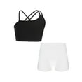 thumbnail image 4 of Raenseen Kids Girls Yoga Workout Outfit Asymmetrical Spaghetti Shoulder Straps Strappy Back Crop Top Black&White 8, 4 of 9
