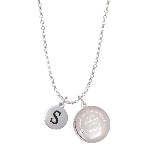 Delight Jewelry Silvertone Capital Letter - S - Pebble Disc - To the World You are a Mother Locket Necklace