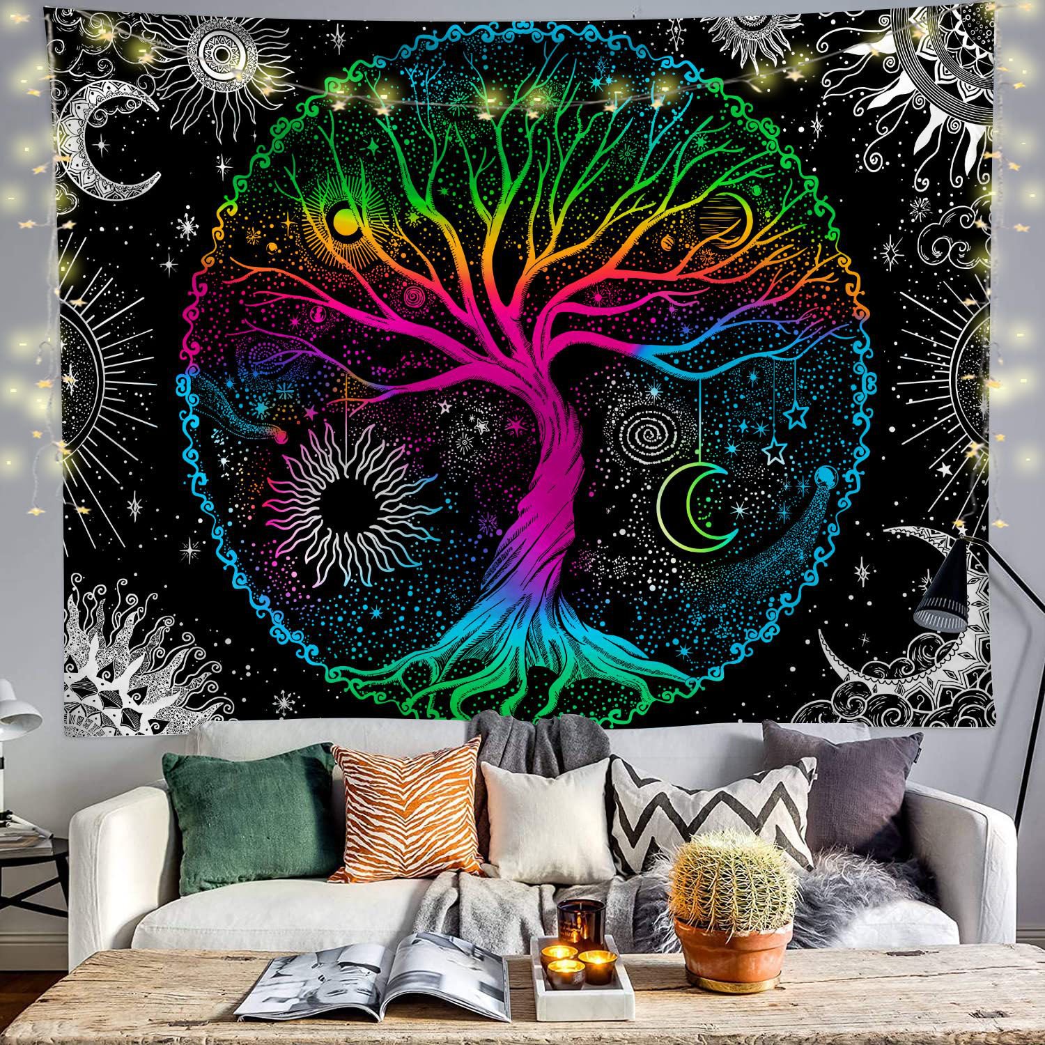 JOYWEI Dremisland Tree of Life Wall Tapestry Mandala Sun and Moon