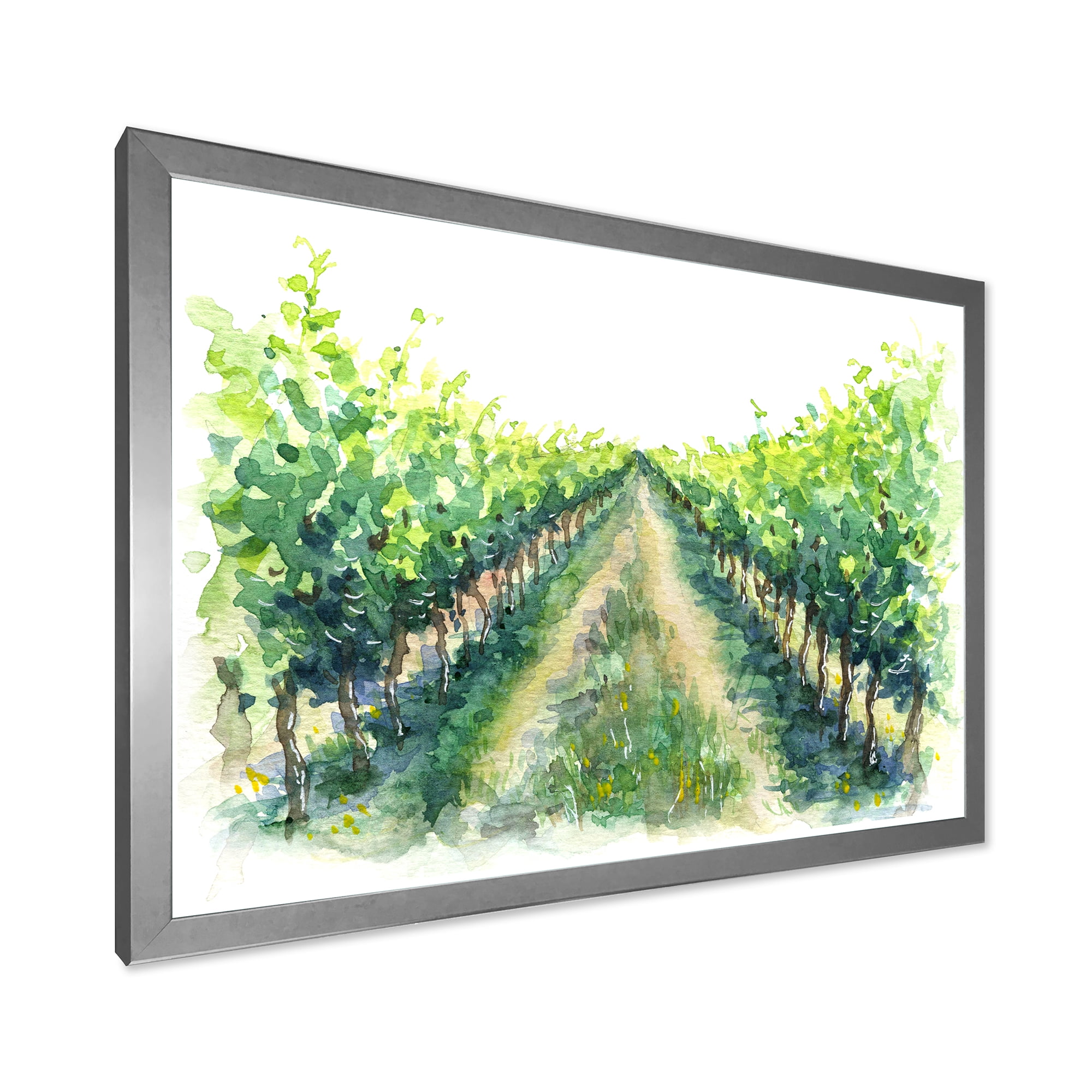 Designart 'Rural Scene Vineyard Path' Traditional Framed Art Print