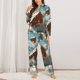 thumbnail image 2 of Balery Fresh Coconut Splash Conjunto de Pijama con Estampado para Mujer, Conjunto de Dos Piezas con Manga Larga, Ropa de Dormir Suave con Bolsillos, Pijamas Cómodos-Medium, 2 of 7