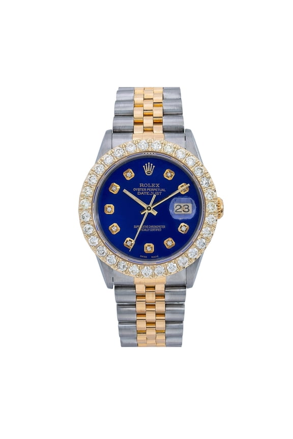 Pre-Owned Rolex Datejust 16233 36MM Blue Diamond Dial With Two Tone Jubilee Bracelet