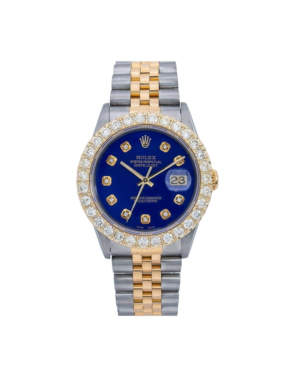 Pre-Owned Rolex Datejust 36MM 16233 Blue Diamond Dial Diamond Bezel Two Tone Yellow Gold Jubilee Bracelet