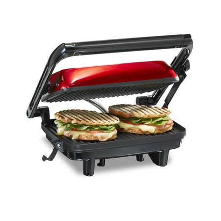 Hamilton Beach Panini Press Grill and Gourmet Sandwich Maker, Locking Lid, Nonstick Grill Plates, Silver, 25462