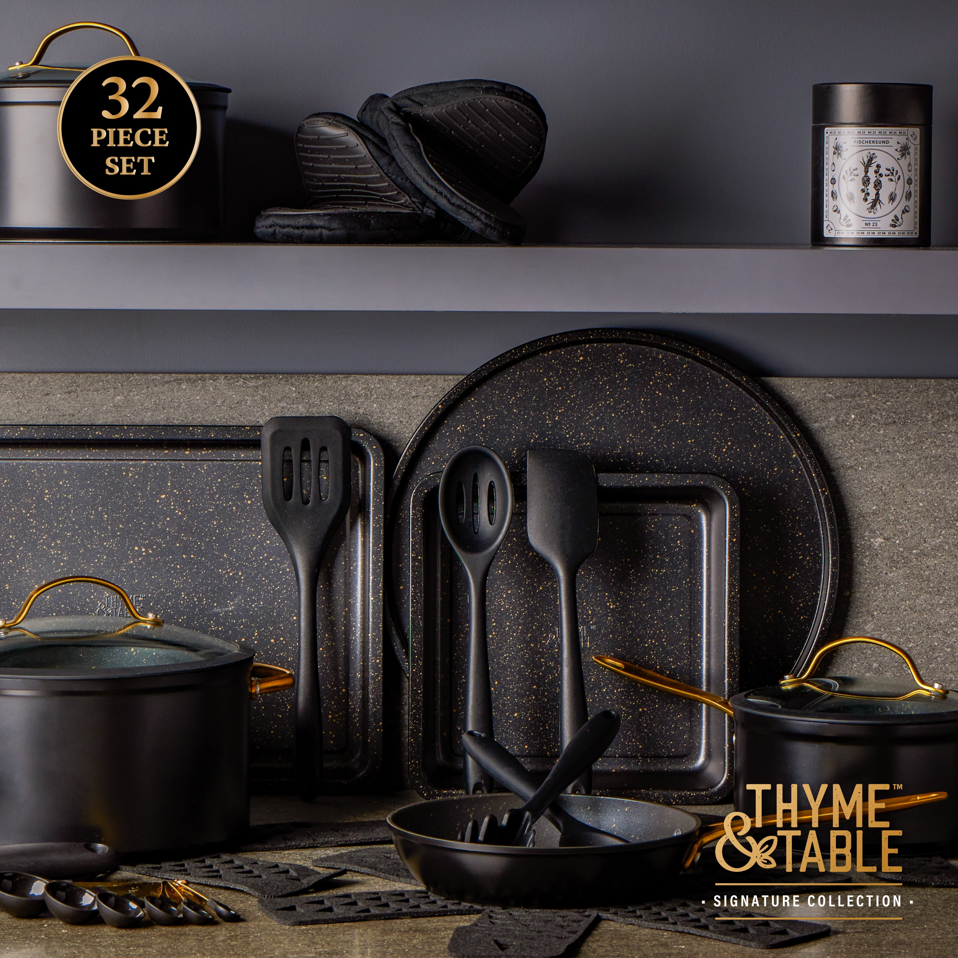 Thyme & Table 32-Piece Cookware & Bakeware Non-Stick Set, Black
